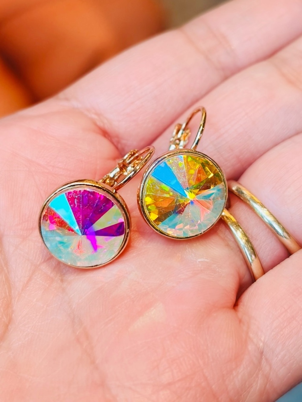 Holographic/Rainbow color Brilliant Crystal Statement Drop Earrings